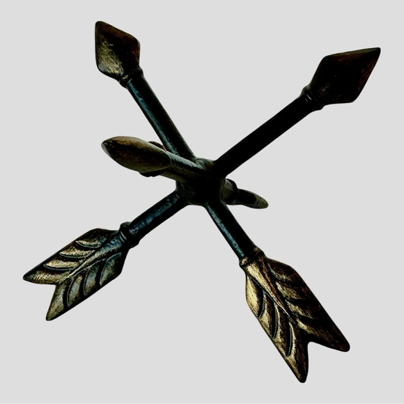 Metallic Arrow Sculpture Center Crossing Triple Arrows Accent Tabletop Decor - Picture 12 of 15